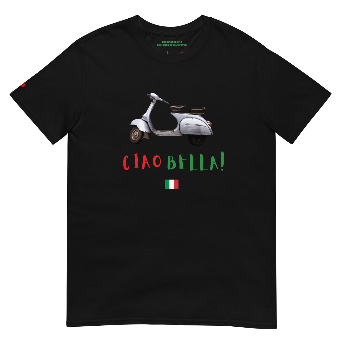 Totomatodomo Unisex 'Ciao Bella!' Vespa T-Shirt | Italian Flag Design