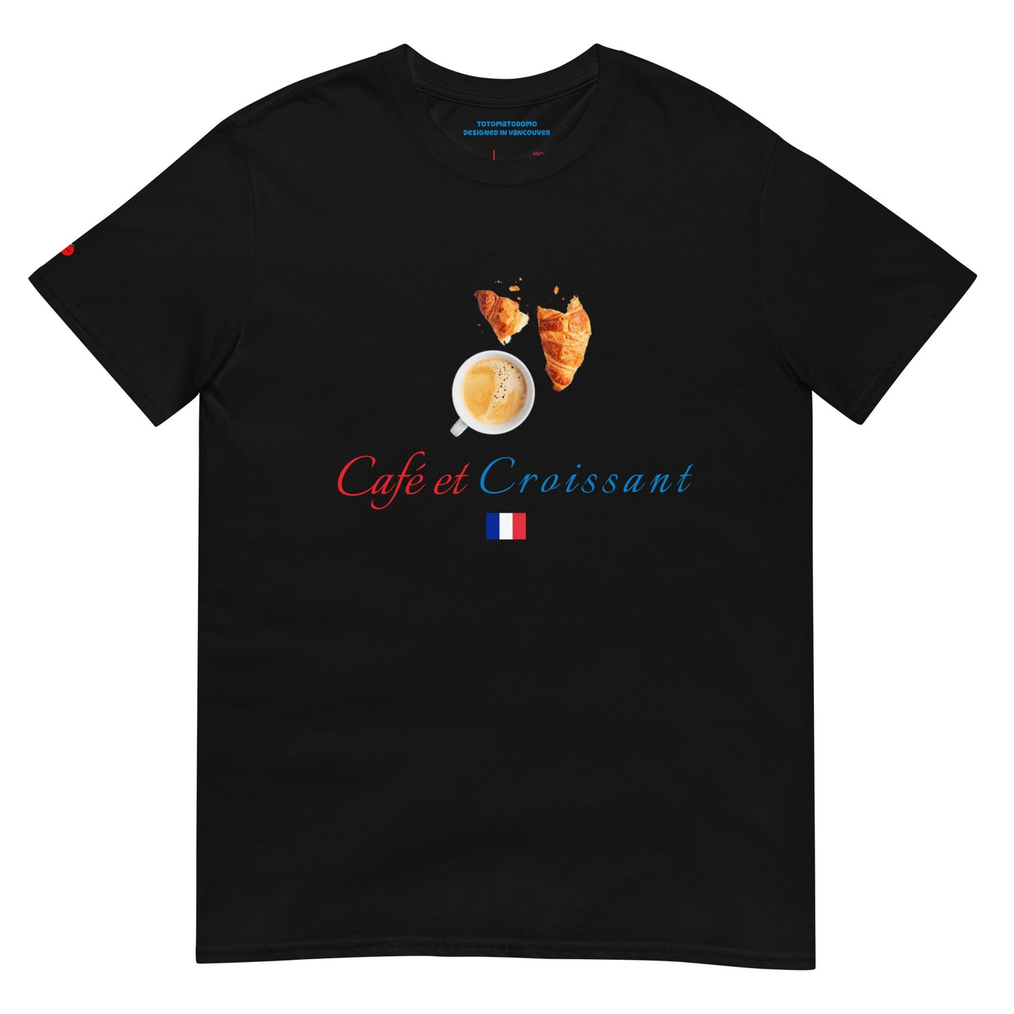 Totomatodomo Unisex 'Café et Croissant' T-Shirt | French Flag Design