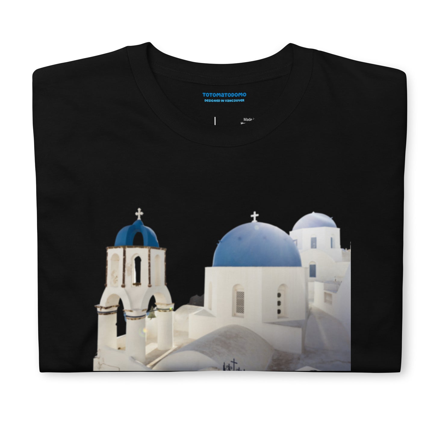 Totomatodomo Unisex 'Santorini' T-Shirt | Greek Church Design