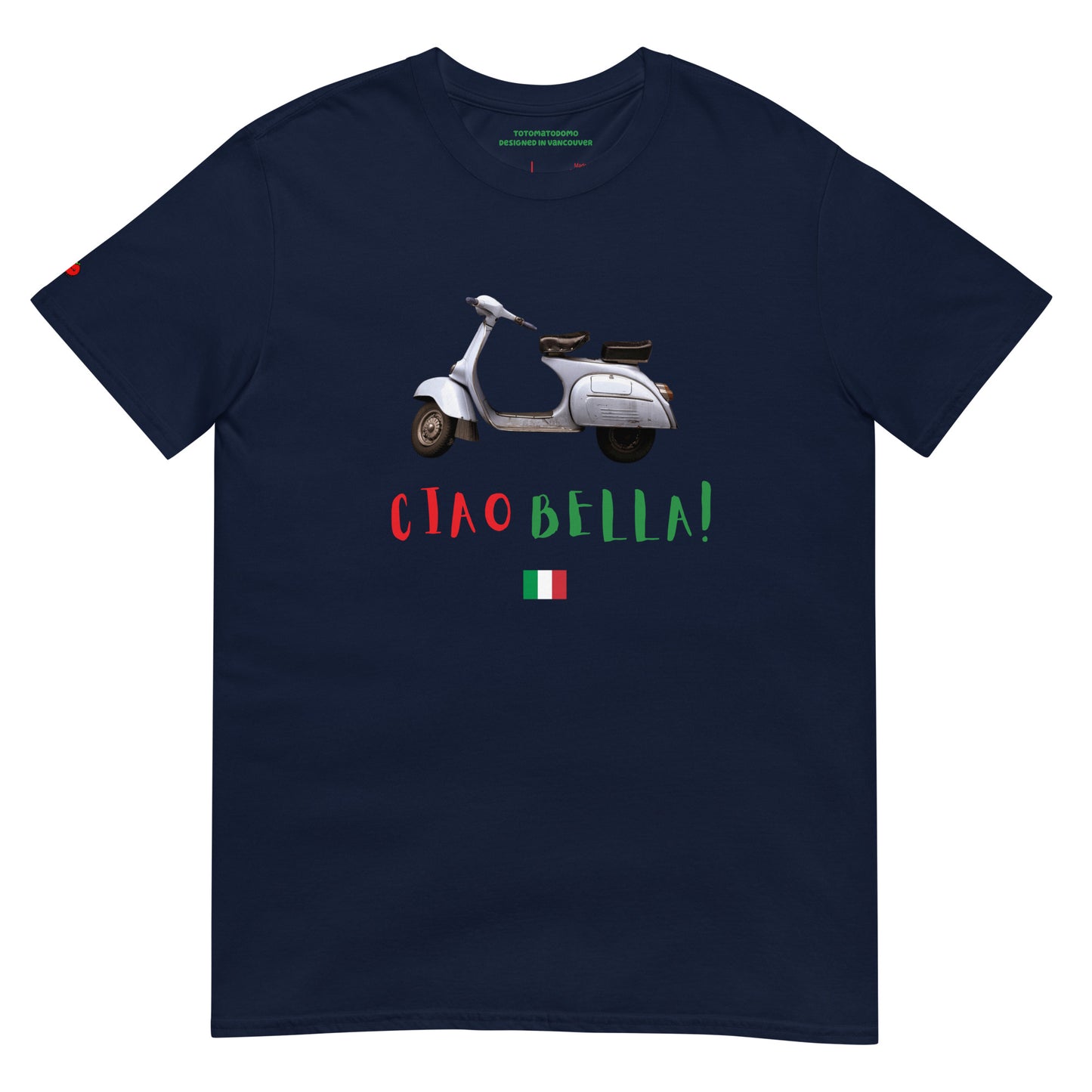 Totomatodomo Unisex 'Ciao Bella!' Vespa T-Shirt | Italian Flag Design