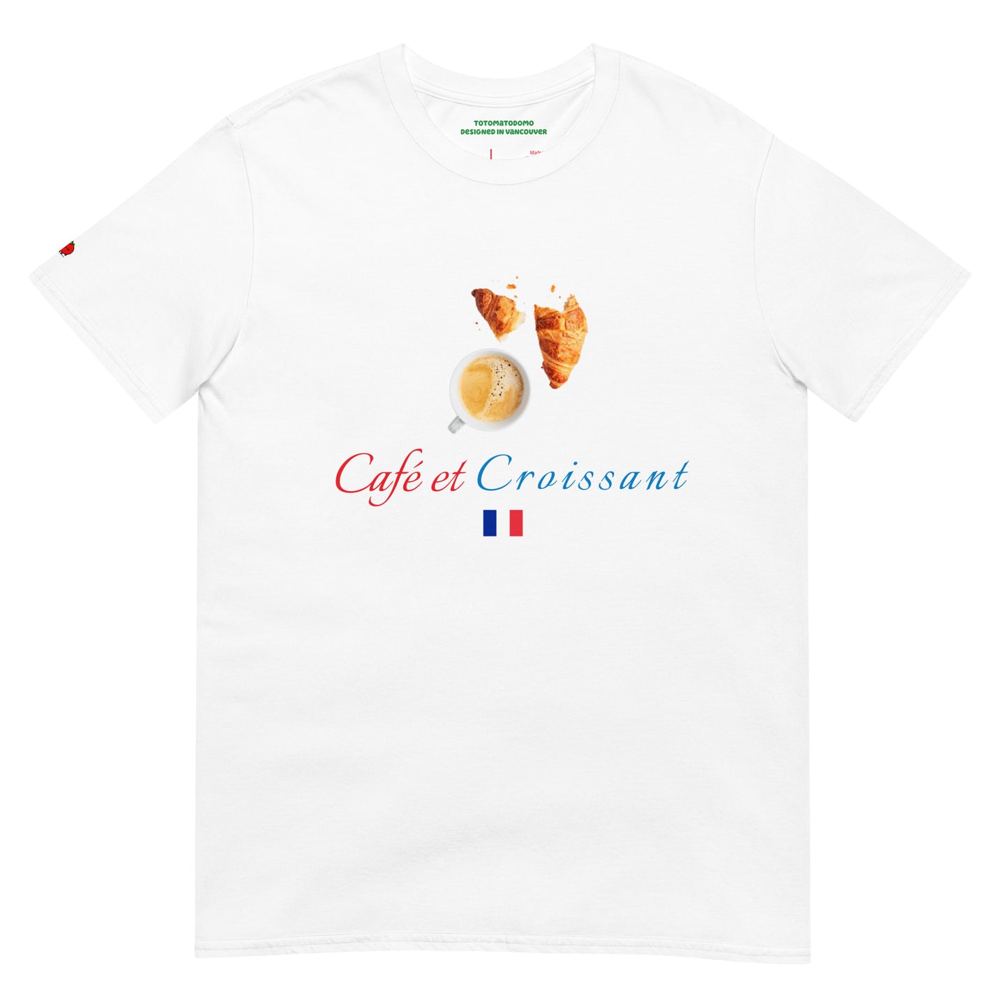 Totomatodomo Unisex 'Café et Croissant' T-Shirt | French Flag Design