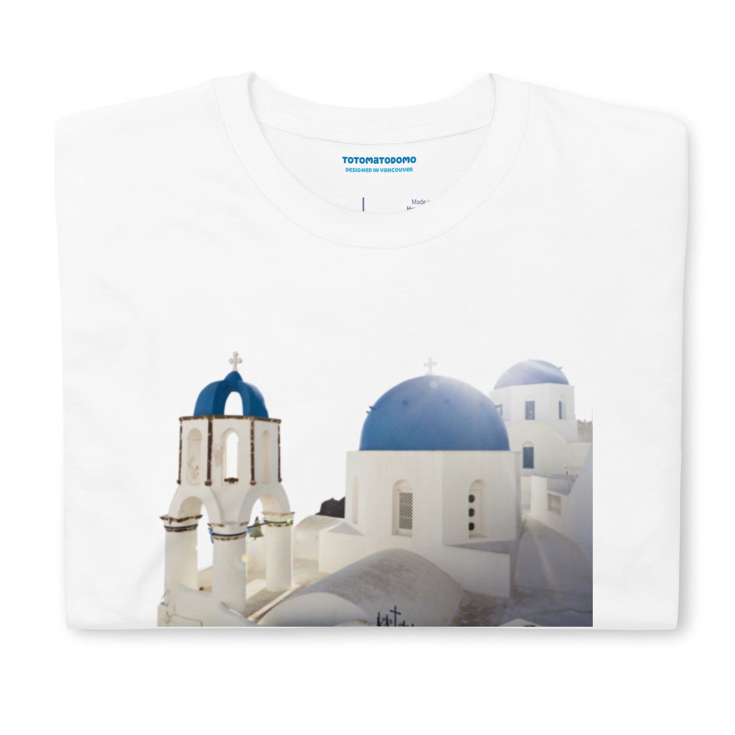 Totomatodomo Unisex 'Santorini' T-Shirt | Greek Church Design