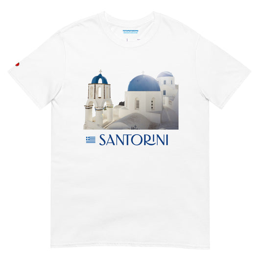 Totomatodomo Unisex 'Santorini' T-Shirt | Greek Church Design