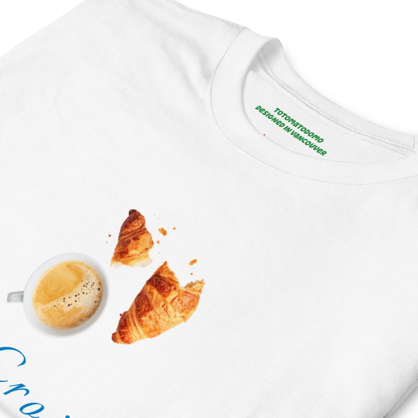 Totomatodomo Unisex 'Café et Croissant' T-Shirt | French Flag Design