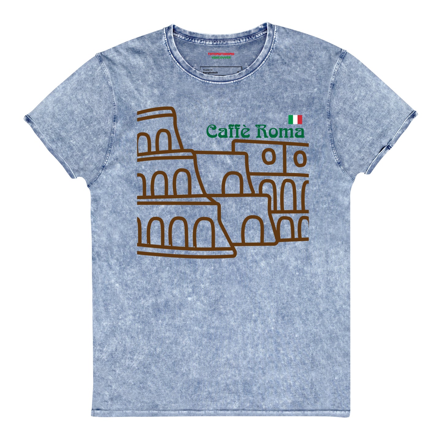 Totomatodomo Unisex 'Café Roma' Denim look T-Shirt | Colosseum Design