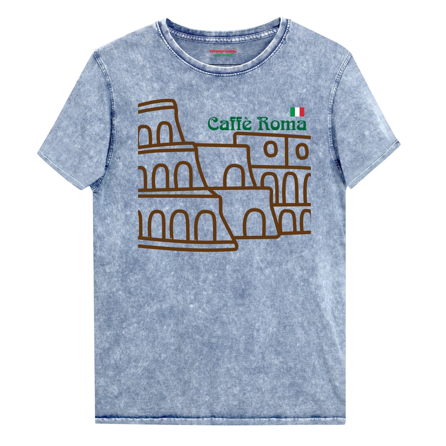 Totomatodomo Unisex 'Café Roma' Denim look T-Shirt | Colosseum Design