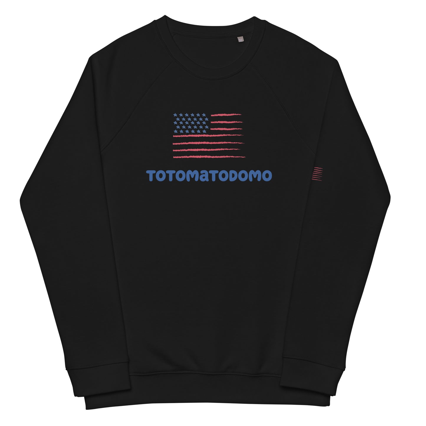 Totomatodomo Unisex USA Organic Cotton Raglan Sweatshirt | Stars and Stripes Design - Blue Logo