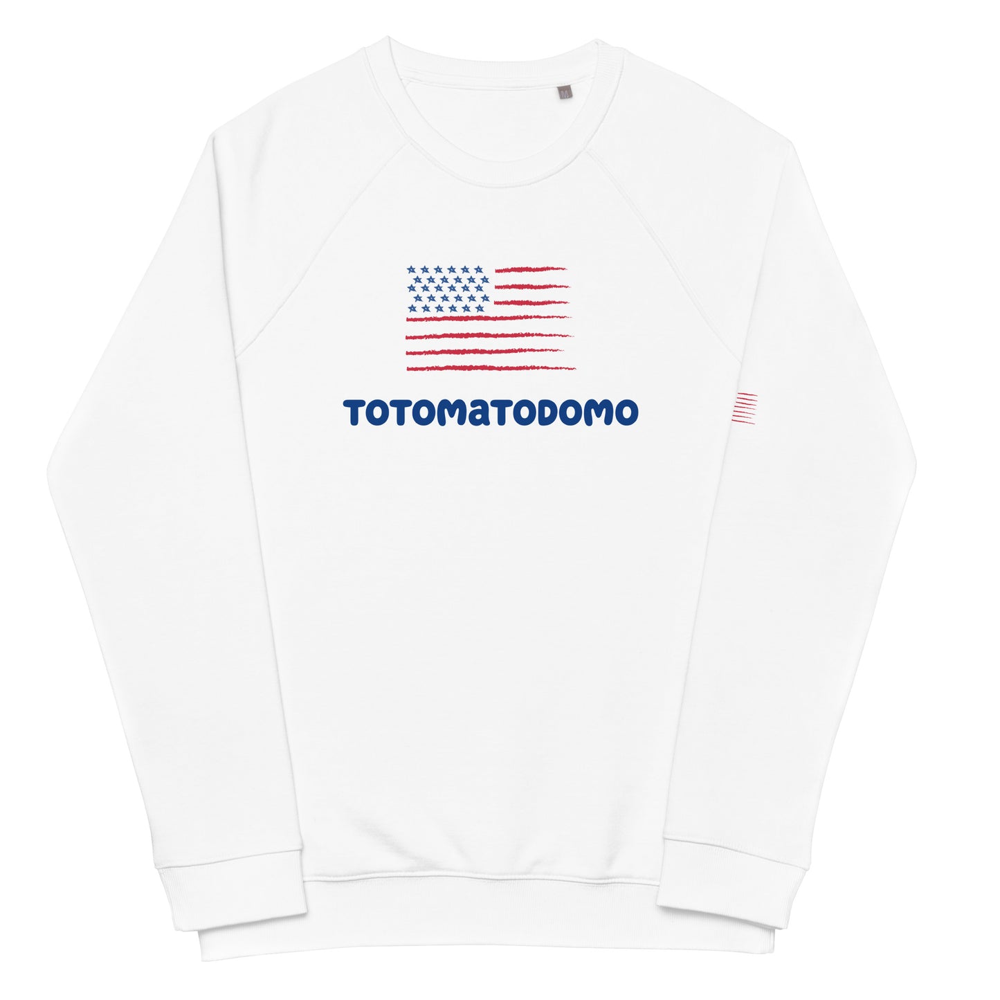 Totomatodomo Unisex USA Organic Cotton Raglan Sweatshirt | Stars and Stripes Design - Blue Logo