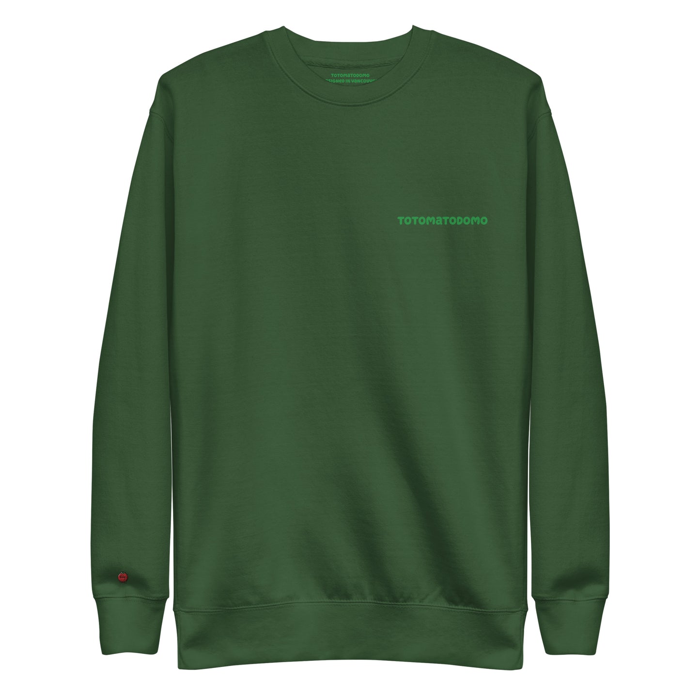 Totomatodomo Unisex Minimalist Sweatshirt | Streetwear Tomato Logo Crewneck Green Logo